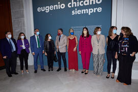 Grupo de autoridades. Inauguración de la exposición "Eugenio Chicano Siempre". Museo de Málaga. Mayo de 2021