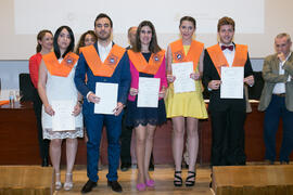 Grupo de alumnos en su graduación de Máster de la Facultad de Ciencias Económicas y Empresariales de la Universidad de Málaga. Paraninfo. Mayo de 2017