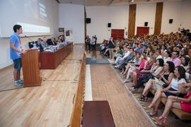 Intervención de Martín Montilla. Entrega de premios en el Paraninfo de la Universidad de Málaga. Olimpiada Española de Economía, Fase Nacional. Junio de 2015