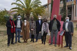 Inauguración de la escultura "6+1", de José Ignacio Díaz de Rábago. Facultad de Ciencias de la Educación y Psicología. Campus de Teatinos. Enero de 2022