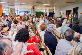 Intervención de Eugenio Luque. Inauguración del mural de Ángel Idígoras en la Facultad de Ciencias Económicas y Empresariales de la Universidad de Málaga. Campus de El Ejido. Junio de 2022