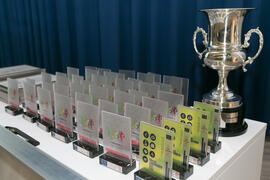 Trofeos a entregar en la Gala del Deporte Universitario 2017. Escuela Técnica Superior de Ingeniería de Telecomunicaciones. Junio de 2017