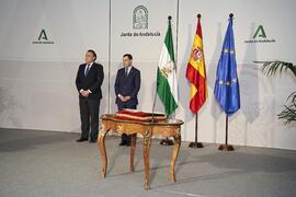 José Carlos Gómez Villamandos y Juan Manuel Moreno Bonilla. Toma de posesión de D. Teodomiro López Navarrete como Rector de la Universidad de Málaga. Palacio de San Telmo, Sevilla. Febrero de 2024