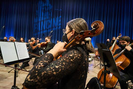 Ensayo. Concierto de Bandas Sonoras de la 31 edición de Fancine de la Universidad de Málaga. Auditorio de la Escuela Técnica de Ingeniería de Telecomunicaciones e Informática. Noviembre de 2021