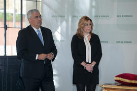 Susana Díaz y Antonio Ramírez de Arellano en la toma de posesión de D. José Ángel Narváez Bueno como Rector de la Universidad de Málaga. Palacio de San Telmo, Sevilla. Enero de 2016