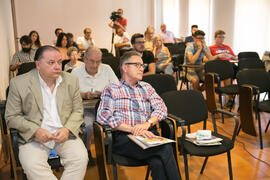Manuel Ruiz y Fancisco Alfonsín asisten a la conferencia "Financiación autonómica. Una propuesta andaluza para el Estado de las Autonomías". Curso "Un siglo de la Asamblea de Ronda". Cursos de Verano de la Universidad de Málaga. Ronda. Julio de 2018