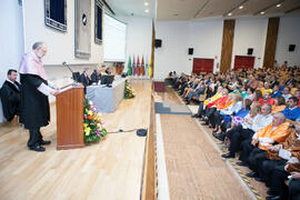 José Miguel Rodríguez Santos expone la Lección Inaugural en la Apertura del Curso Académico 2015/2016 de la Universidad de Málaga. Paraninfo. Septiembre de 2015