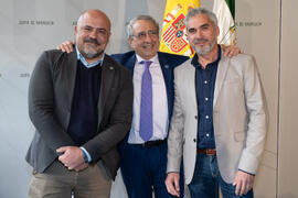 Juan Francisco Gutiérrez, José Ángel Narváez y Vicente Martínez. Toma de posesión de D. José Ángel Narváez Bueno como Rector de la Universidad de Málaga. Palacio de San Telmo, Sevilla. Enero de 2020