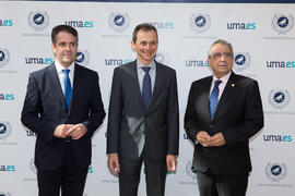 Carlos María Conde, Pedro Duque y José Ángel Narváez. Edificio del Rectorado. Junio de 2018