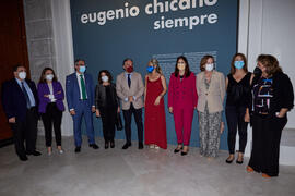 Grupo de autoridades. Inauguración de la exposición "Eugenio Chicano Siempre". Museo de Málaga. Mayo de 2021