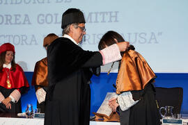 Investidura de Andrea Goldsmith como doctora "Honoris Causa" por la Escuela Técnica Superior de Ingeniería de Telecomunicación de la Universidad de Málaga. Paraninfo. Octubre de 2024