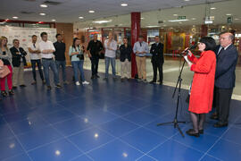 Intervención de Tecla Lumbreras. Inauguración de la exposición "Málaga en el Objetivo". Complejo Polideportivo Universitario. Mayo de 2019