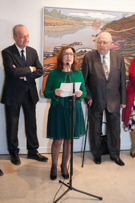Mariluz Reguero en la inauguración de la exposición "Paisajes Andaluces", de Eugenio Chicano. Museo del Patrimonio Municipal. Diciembre de 2016