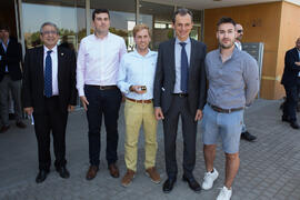 José Ángel Narváez y Pedro Duque con emprendedores. Visita del ministro de Ciencia, Innovación y Universidades, al edificio The Green Ray. Campus de Teatinos. Junio de 2018