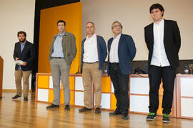 Foto de grupo. Debate electoral entre los candidatos a Rector de la Universidad de Málaga. Escuela Técnica Superior de Ingeniería Industrial. Noviembre de 2015