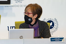 Isabel Jiménez. Inauguración del Día Internacional Contra la Violencia Machista. Edificio del Rectorado de la Universidad de Málaga. Noviembre de 2020