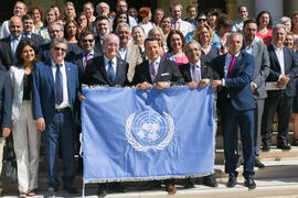 Foto de grupo. Presentación del Centro Internacional de Autoridades y Líderes. Ayuntamiento de Málaga. Julio de 2018