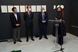 Intervención de Menene Gras. Inauguración de la exposición "Why not Korea?". Edificio del Rectorado de la Universidad de Málaga. Enero de 2022