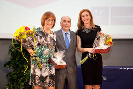 Adelaida de la Calle, Pedro Montiel y María Chantal Pérez en la entrega de distinciones en la gala del deporte de la Universidad de Málaga. Mayo de 2014