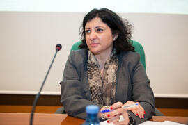 Cristina Moneo Ocaña en la presentación de la Jornada ASEPUC 'Coste de los servicios universitarios'. Edificio del Rectorado. Mayo 2015