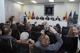 Mesa presidencial. Presentación del libro "50 años de doctores Honoris Causa por la Universidad de Málaga". Facultad de Ciencias Económicas y Empresariales. Febrero de 2024