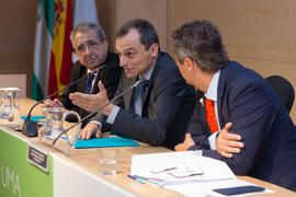 José Ángel Narváez, Pedro Duque y Juan Teodomiro López. Reunión con el ministro de Ciencia, Innovación y Universidades, en el edificio The Green Ray. Campus de Teatinos. Junio de 2018