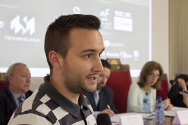 Finalista defendiendo su proyecto. Jornada de clausura del I Concurso de Creación de Empresas. Facultad de Ciencias Económicas y Empresariales. Málaga. Mayo de 2015