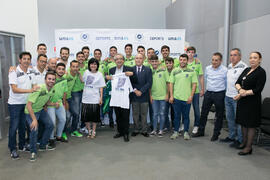 José Ángel Narváez, Tecla Lumbreras y Pedro Montiel con el CD UMA Antequera. Gala del Deporte Universitario 2018. Escuela Técnica Superior de Ingeniería de Telecomunicaciones. Junio de 2018