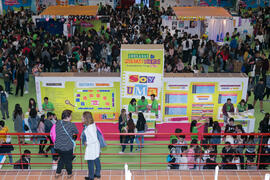 Estand de Información. Jornadas de Puertas Abiertas de la Universidad de Málaga. Complejo Polideportivo Universitario. Abril de 2018