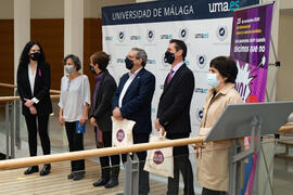 Autoridades. Inauguración del Día Internacional Contra la Violencia Machista. Edificio del Rectorado de la Universidad de Málaga. Noviembre de 2020