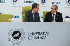 José Ángel Narváez y Pedro Duque. Consejo de Gobierno extraordinario de la Universidad de Málaga. Edificio del Rectorado. Junio de 2018
