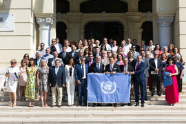 Foto de grupo. Presentación del Centro Internacional de Autoridades y Líderes. Ayuntamiento de Málaga. Julio de 2018