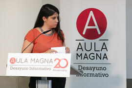 María Teresa Fernández. Desayuno Informativo de Aula Magna con motivo de su XX Aniversario. Consejo de Estudios Sociales y Comercio de la Universidad de Málaga. Mayo de 2018