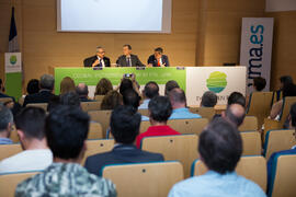 Reunión con Pedro Duque, ministro de Ciencia, Innovación y Universidades, en el edificio The Green Ray. Campus de Teatinos. Junio de 2018