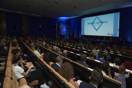 Proyección del vídeo resumen de la Memoria Académica 2022-2023. Apertura del Curso Académico 2023/2024 de la Universidad de Málaga. Paraninfo. Septiembre de 2023
