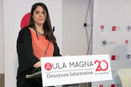 María Teresa Fernández. Desayuno Informativo de Aula Magna con motivo de su XX Aniversario. Consejo de Estudios Sociales y Comercio de la Universidad de Málaga. Mayo de 2018
