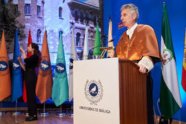 Discurso de Manuel Enciso. Investidura de Bernardo Quintero como Doctor "Honoris Causa" por la Universidad de Málaga. Paraninfo. Marzo de 2025