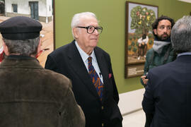 Eugenio Chicano en la inauguración de su exposición "Aguatintas por Seguiriyas". Palacio Episcopal de Málaga. Enero de 2019