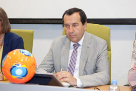 José Luis Ruiz Espejo en la presentación del mundial universitario de fútbol sala. Rectorado. Junio de 2014