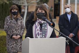 Rosario Gutiérrez. Inauguración de la escultura "6+1", de José Ignacio Díaz de Rábago. Facultad de Ciencias de la Educación y Psicología. Campus de Teatinos. Enero de 2022