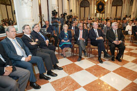 Asistentes al nombramiento de Eugenio Chicano como miembro de la Real Academia de Bellas Artes de San Telmo. Salón de los Espejos, Ayuntamiento de Málaga. Septiembre de 2016