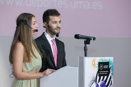 María Guerrero y Guillermo Villalobos. Gala del Deporte Universitario 2018. Escuela Técnica Superior de Ingeniería de Telecomunicaciones. Junio de 2018