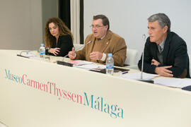 Rafael Vidal Delgado presenta la conferencia "El tiempo del Quijote", del Catedrático de Historia Económica Juan Francisco Zambrana. Sala de Conferencias del Museo Carmen Thyssen. Marzo de 2016