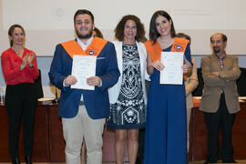 Grupo de alumnos en su graduación de Máster de la Facultad de Ciencias Económicas y Empresariales de la Universidad de Málaga. Paraninfo. Mayo de 2017