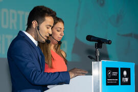 María Guerrero y Guillermo Villalobos presentan la Gala del Deporte Universitario 2019. Escuela Técnica Superior de Ingeniería de Telecomunicaciones. Junio de 2019