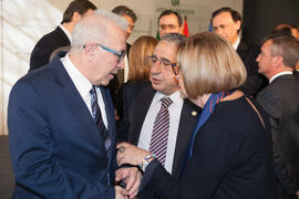 José Sánchez Maldonado, Adelaida de la Calle y José Ángel Narváez tras su toma de posesión como Rector de la Universidad de Málaga. Palacio de San Telmo, Sevilla. Enero de 2016