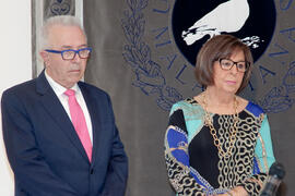 José Sánchez y Adelaida de la Calle en la toma de posesión de Antonio Morales como Presidente del Consejo Social de la Universidad de Málaga. Abril de 2014