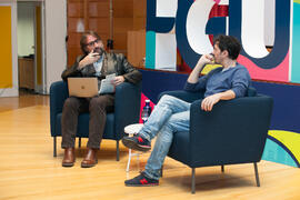 Ignacio Rivas y César Bona en el coloquio "Dialogando". Facultad de Derecho. Enero de 2017