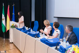 Intervención de Paloma Hueso. Graduación y clausura del curso del Aula de Mayores de la Universidad de Málaga. Campus de Teatinos. Junio de 2018