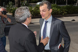 José Ángel Narváez recibe al ministro de Ciencia, Innovación y Universidades, Pedro Duque. Edificio del Rectorado. Junio de 2018